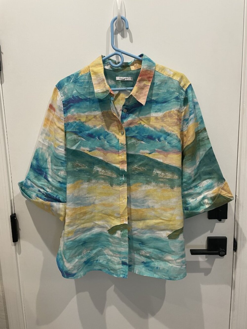Chico's Watercolor Linen Button Front Shirt or Blouse - Size 3.5 or XL